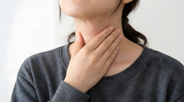 喉の痛みや不調を気にする女性