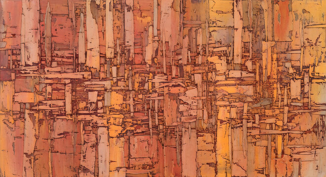 Abstract expressionist painting warm tones and rectangular forms