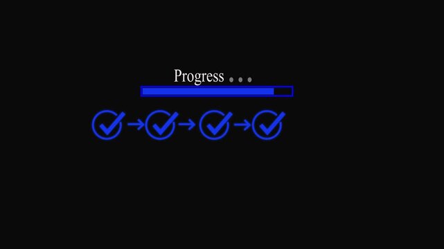 Abstract 3 step infographic progress with check mark icon animation. Step-by-step process icon animation. Progress bar with checkmarks animation