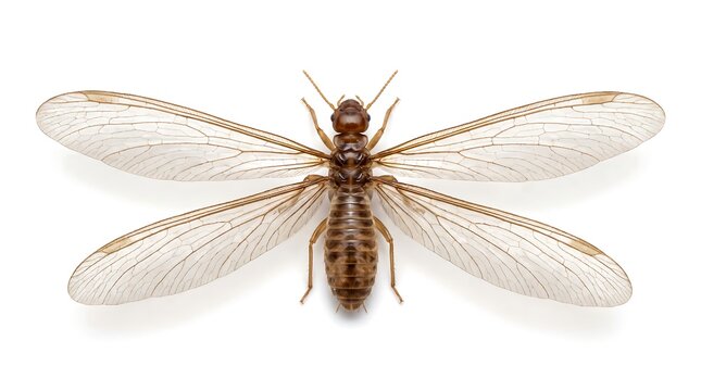Top view of a winged termite isolated on a white background.