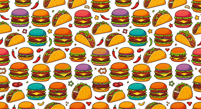 Colorful Fast Food Seamless Pattern