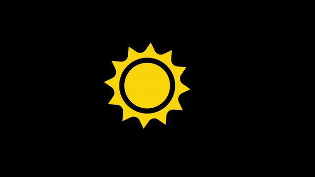 Animated sun cartoon in star shape, minimal black background. Suitable for logos, icons, graphic design, summer themed projects.