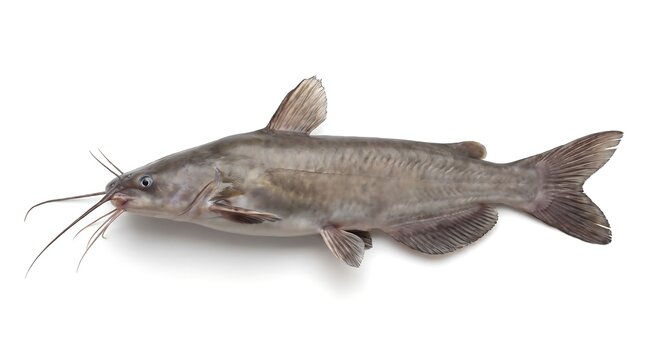A single catfish isolated on a white background studio shot.