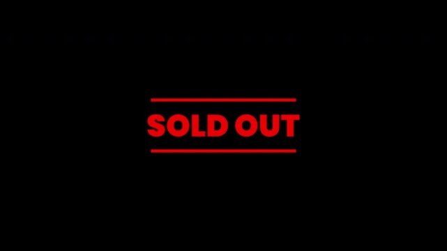 Sold out stamp red text sold out label on stark black background. Minimalist design suitable for ecommerce websites, product promotions, and online stores.