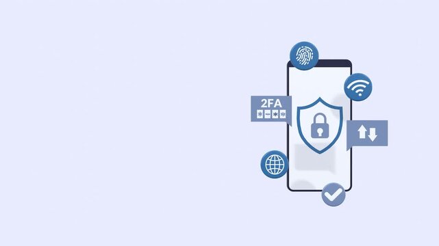 Animated digital security concept on a mobile device with copy space for text, illustrating data protection, cybersecurity, privacy, secure access, and online safety technology.