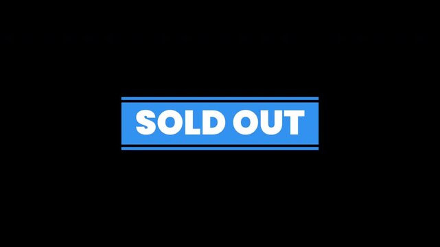 Sold out stamp blue rectangular banner with white text sold out message on a black background graphic suitable for ecommerce websites and retail promotions.