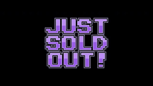Sold out stamp pixelated text on black background for soldout stock inventory. Suitable for ecommerce, website banners, social media graphics, and digital marketing.