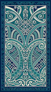 Polynesian Maori tribal tattoo pattern background, traditional yellow gold and black ethnic koru wave texture illustration.