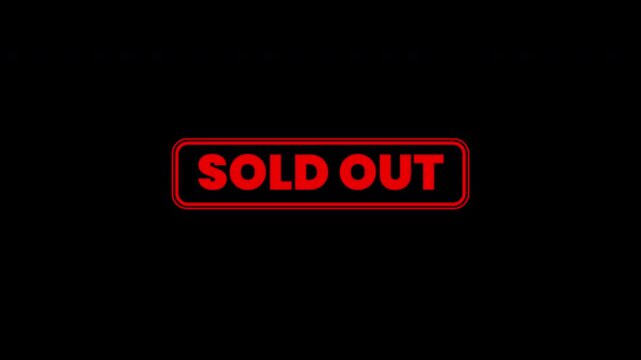 Sold out stamp neon sign with sold out text on black background, a simple graphic suitable for retail marketing materials.