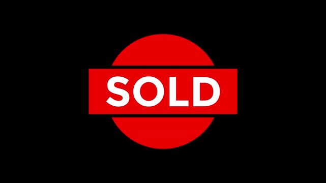 Sold out stamp circle with white text sold icon on black background, ideal for real estate marketing materials and property listings.