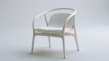 Obraz premium A minimalist white chair with a cushioned seat and backrest, placed against a plain white background.
