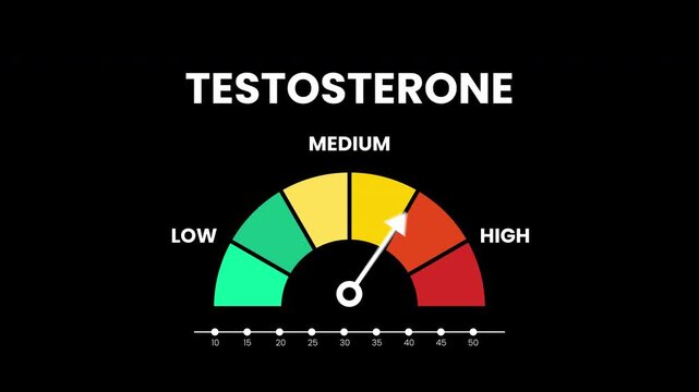 Animation testosterone level for high level indicator, needle marker scale reading. Suitable for medical, health, hormone, male vitality concepts.