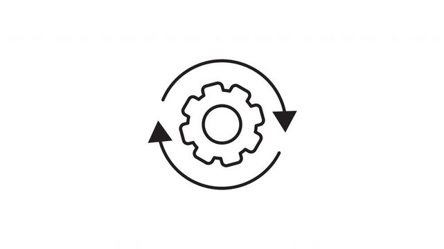 Seamless looping gear with circular arrows icon animation on white background for process, update, sync, automation, and technology concepts