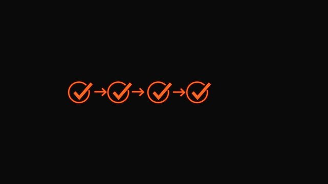  3 step-by-step process success with check marks loop animation.  process icon. on black background.