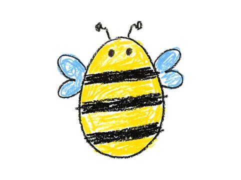 Crayon Drawing of a Cute Bumblebee on White Background