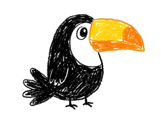 Obraz premium Hand Drawn Crayon Illustration of a Cute Toucan Bird