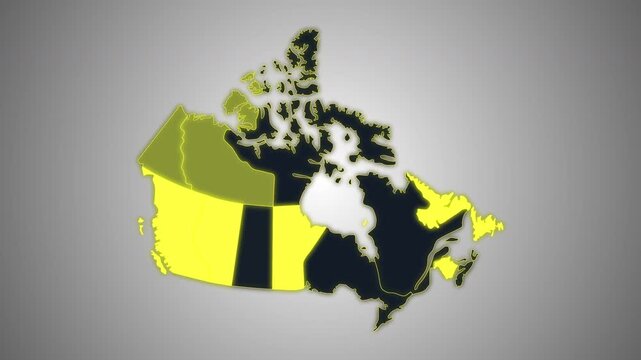 Animated map of Canada with highlighted provincial and territorial borders, ideal for geography, travel, news, education, business, and infographic projects.