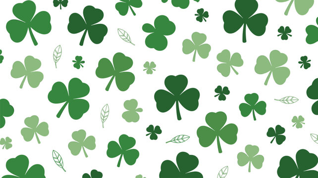 Seamless Shamrock Pattern with Green Clover Leaves and Botanical Elements Vector Background for St Patrick's Day, Spring, and Textile Designs