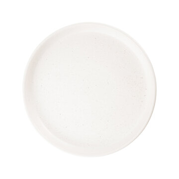 top view of round grunge texture of white ceramic plate isolated on white background including clipping path