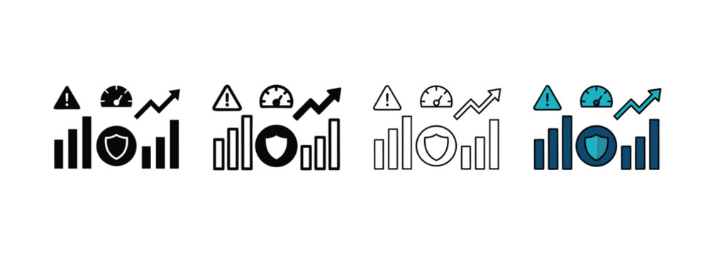 Risk Management and Business Performance Growth Icons with Speedometer and Shield Symbols