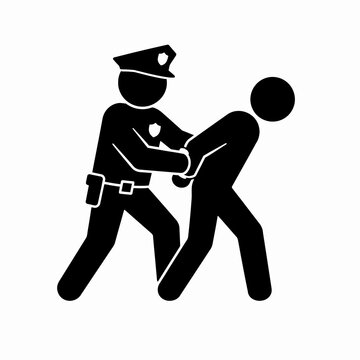 Police Officer Firmly Detaining Suspect Black Silhouette Law Enforcement Icon