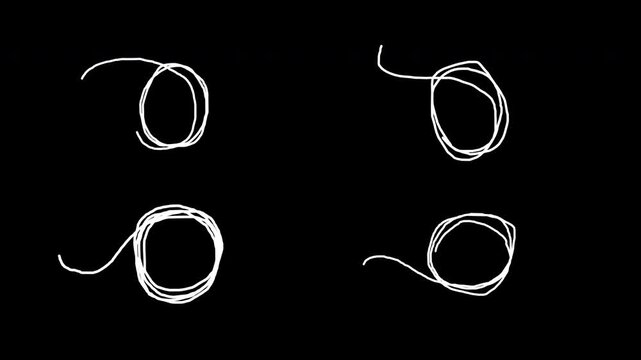 Animation Hand drawn mess circle continuous and  one line drawn  with of 4 variation suitable Problem solution , alpha channel only 4k
