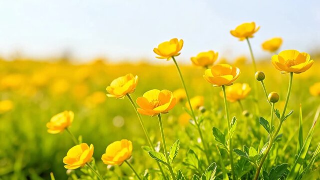Yellow flowers in a sunny field