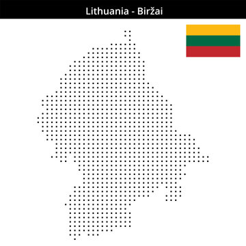 Map of Lithuania region Biržai in small size square dots