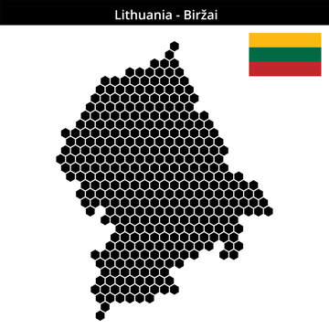 Map of Lithuania region Biržai in medium hexagonal dots
