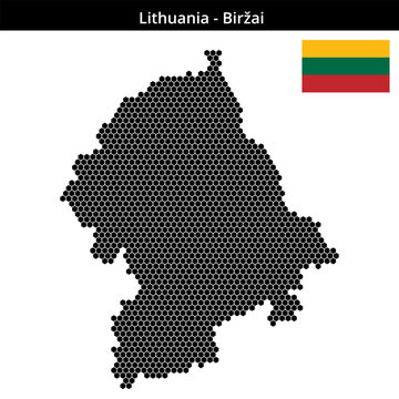 Map of Lithuania region Biržai in small hexagonal dots