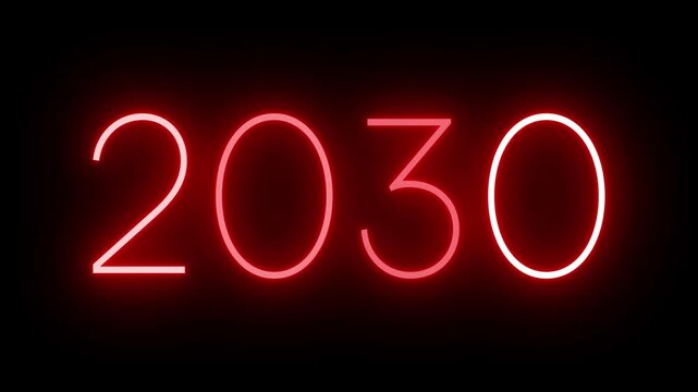Red Neon 2030 Sign Flickering on Black Background