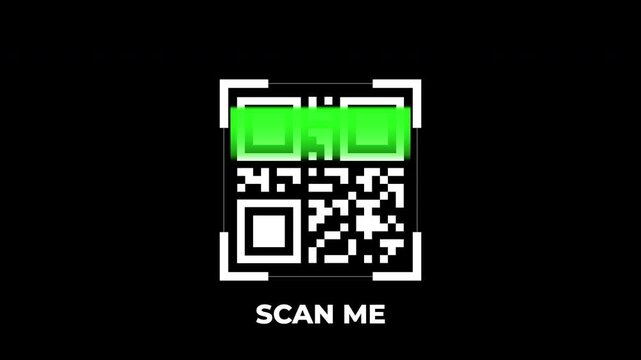 Scan QR code barcode animation a black and white square pixel barcode with a bright green horizontal line pattern suitable for business or technology projects.