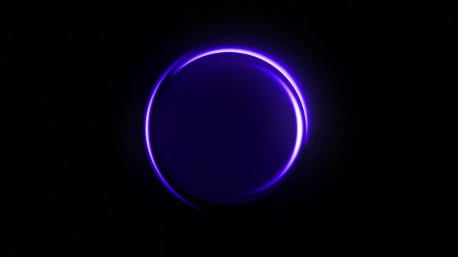 Futuristic glowing purple blue neon ring bright 4k loop animation on dark background circular Shiny energy plasma  for sci-fi HUD element, abstract technology framing, ambient light overlay. video