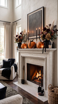 Elegant Halloween Fireplace Decor in a Luxury Modern Home