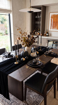 Luxury Modern Dining Room Decorated for Halloween
