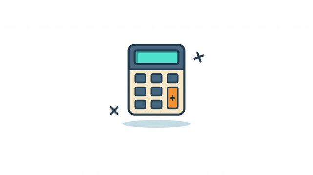 Calculator icon animation with digital buttons and screen, seamless looping icon for finance, accounting, math, and budgeting visuals