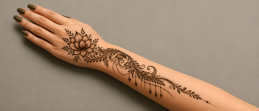 Elegant Lotus Mehndi Design on Female Hand with Ornamental Floral Henna Pattern