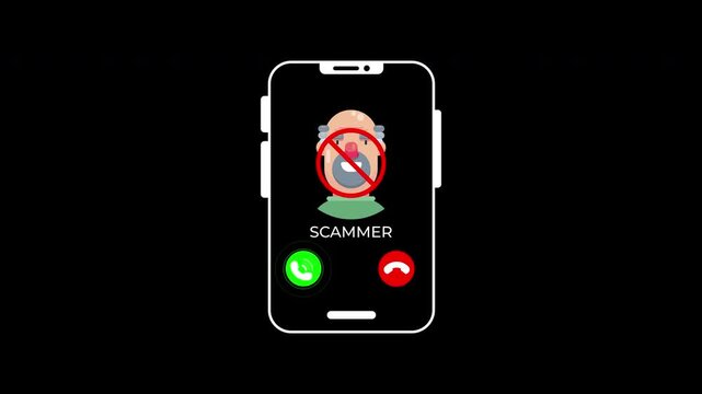 Scammers display incoming calls id red forbidden icon buttons. Ideal for cybersecurity articles, scam awareness campaigns, phone security concepts.