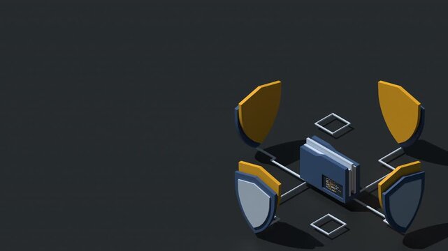 3D isometric folder with shield animation. Data protection. Folder security. Safe documents and folder. Isometric technology. 4K video animated in isometric style