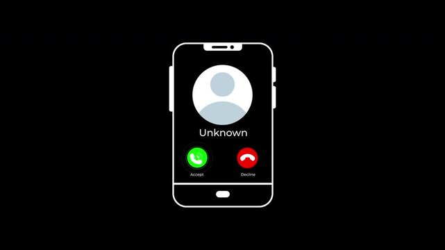Scammers display incoming calls interface showing unidentified caller acceptdecline buttons. Suitable for technology, communication, mobile apps, and contact themes.