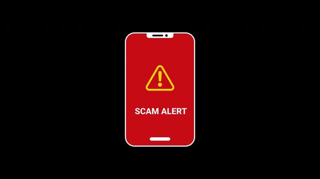 Red phone with warning triangle icon  perfect for cybersecurity concepts, fraud alerts, mobile scams, digital security designs.
