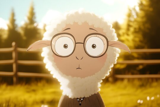 Curious sheep in golden meadow