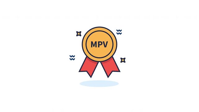 MVP medal icon animation with ribbon and golden badge, seamless looping icon for awards, recognition, leadership, and achievement visuals