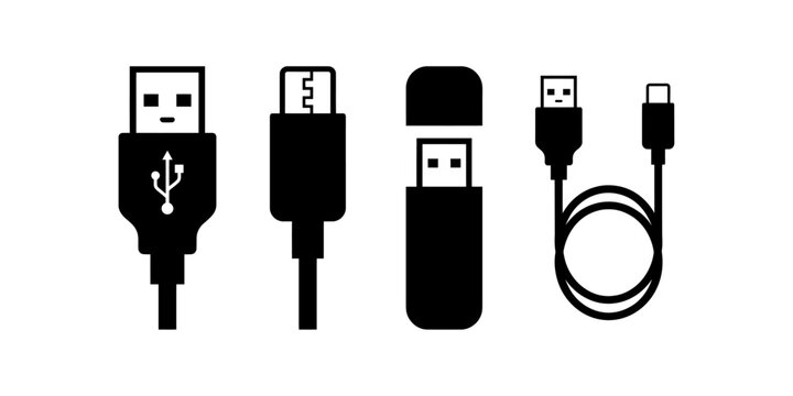 Four different usb cable connectors set with black color