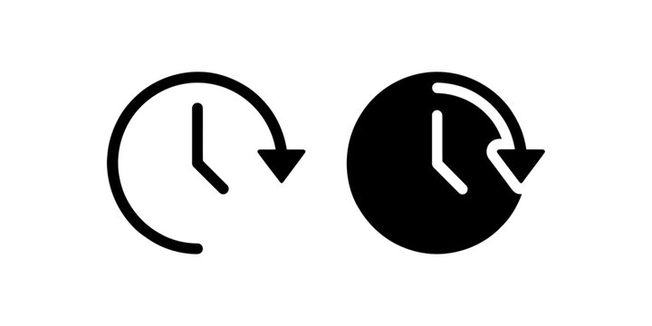 Clockwise and counterclockwise arrows on circular clock faces icon set
