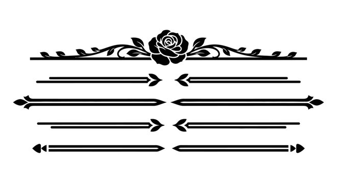 Elegant black floral scroll dividers and decorative flourish lines isolated on white