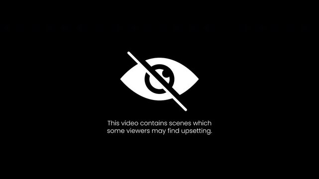 Sensitive content warning eye symbol on black background perfect for youtube content warning message about sensitive viewer notice. Suitable for youtube videos.