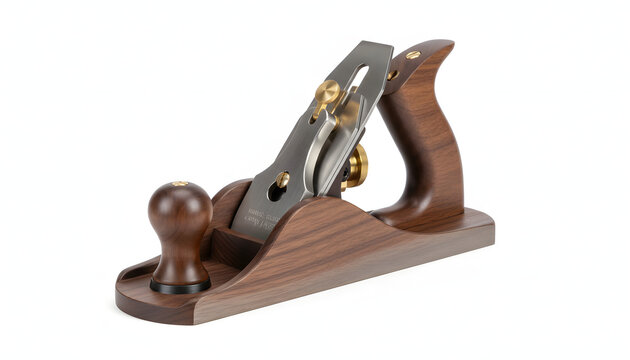 Vintage style wooden hand plane tool for woodworking isolated on white.