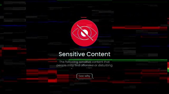 Sensitive content warning symbol for online platforms, websites, or social media to signify potentially disturbing or explicit material. Suitable for warning design elements.