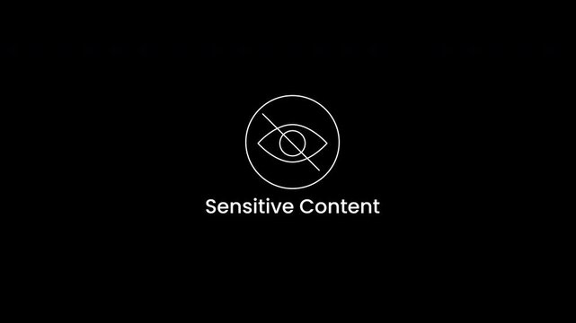 Sensitive content warning circular eye symbol line art icon representing sensitivity on a black background. Suitable for digital design projects.